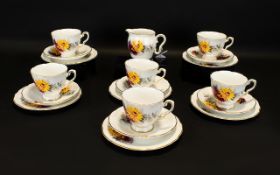Royal Stafford Bone China Set comprising 6 cups, 6 Saucers, 6 Sandwich Plates and a Milk Jug. Floral