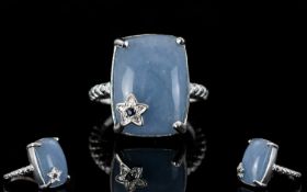 Angelite Statement Ring with sapphire set star accent, 12cts of the unusual stone, angelite,