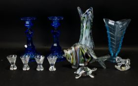 A Collection Of Crystal And Glassware To include four cut glass shot glasses, Murano style