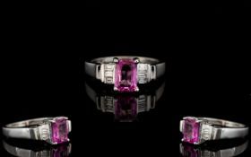 Ladies Superb Quality 14 Carat White Gold Pink Sapphire and Diamond Set Dress Ring the central