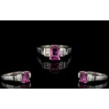 Ladies Superb Quality 14 Carat White Gold Pink Sapphire and Diamond Set Dress Ring the central