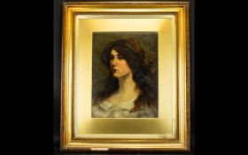 Edwardian Oil On Canvas Portrait Signed Wilfrid M Nolan Depicting a brunette female head and