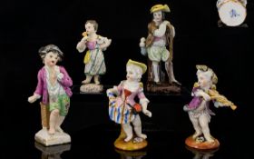 A Small Collection of Fine Mid-19th Century Handpainted Miniature Porcelain Figures (5) from various