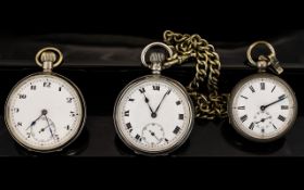 A Collection of Antique Period Sterling Silver Open Faced Pocket Watches (3) one with silver plated