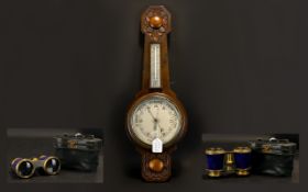 Oak Aneroid Barometer With Silvered Barometer And Thermometer Dials Marked 'T.A.R.S & W London.