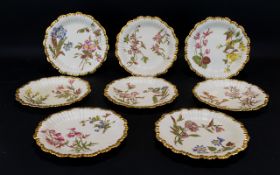 A Collection Of Eight Royal Worcester Cabinet Plates Each with puce mark to base,