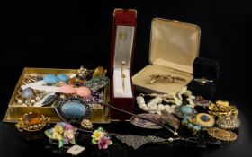 A Quantity Of Mixed Costume Jewellery To Include various paste set brooches, pendants,