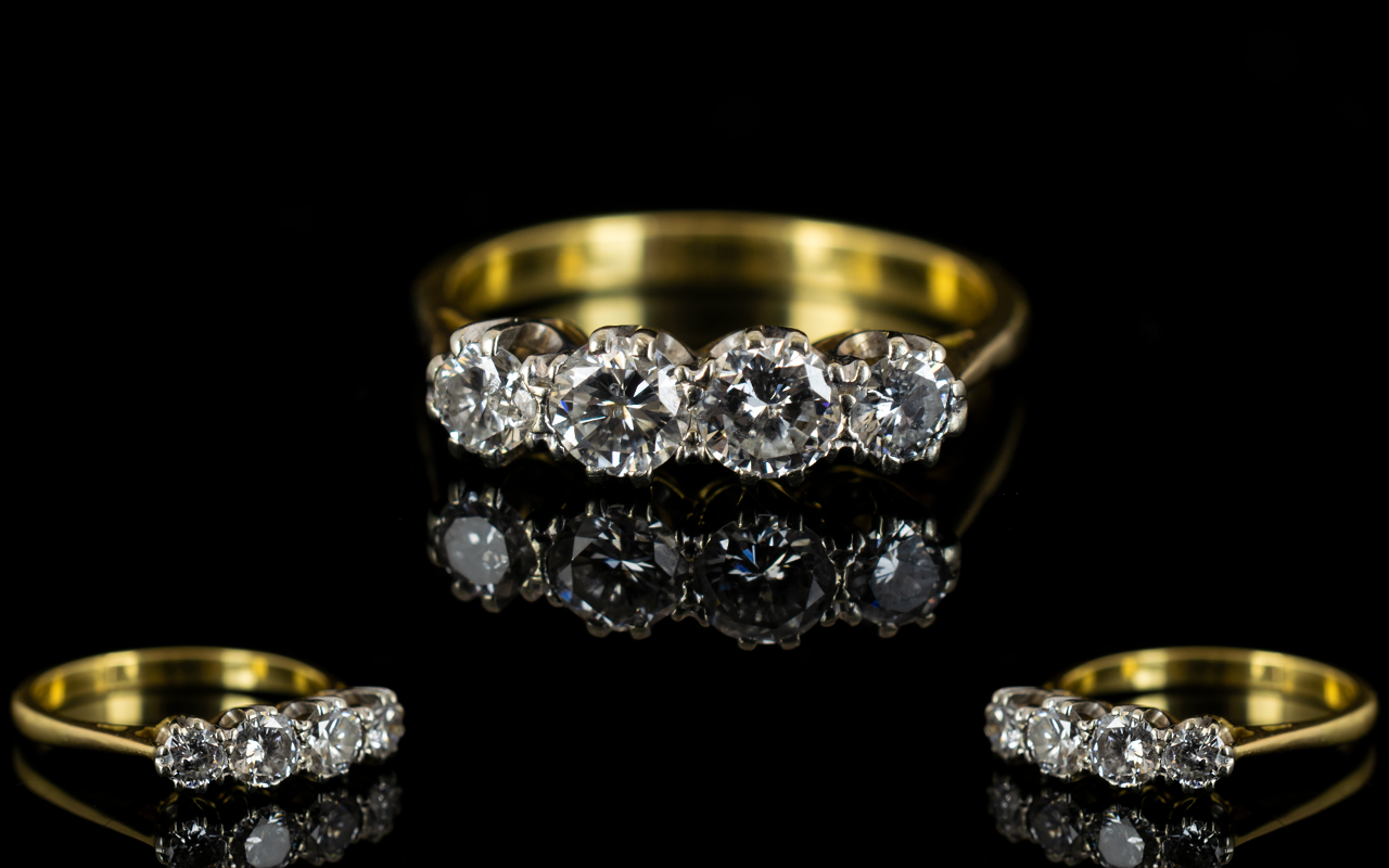 18ct Gold - Excellent Four Stone Diamond Ring - The Round Brilliant Cut Diamonds of Excellent