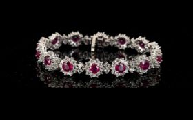 Ruby and White Topaz Cluster Line Bracelet, 30cts,