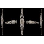 Art Deco Stunning Platinum Brilliant and Baguette Cut Diamond Set Cocktail Watch of pleasing form