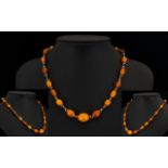 Butterscotch Amber Beaded Wired Necklace Antique necklace, circa 1920's,