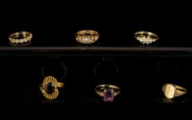 A Collection of Six (6) 9ct Gold Stone Set Assorted Dress Rings. All fully hallmarked for 9ct.