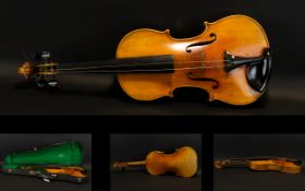 A Late 19th Early 20th Century Violin Two piece back, along with fitted case, back length 14 inches,