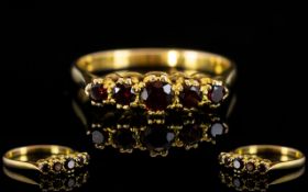 Antique Period Ladies 9ct Gold 5 Stone Garnet Set Dress Ring. Marked 9ct, Garnets of Good Colour.