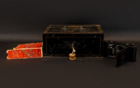 Antique Cash Box - Complete With Key. Together With An All-Distance Pocket Ensign Camera.