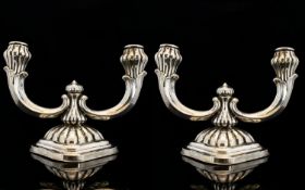 Art Nouveau Period Stylish Pair of Silver Twin Branch Candelabra ' Tulip Bud ' Design. c.1900.