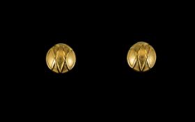 Ladies Pair of 18ct Gold Earrings of Contemporary Design in as new condition,