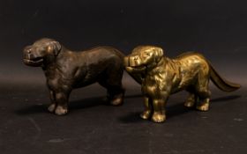 Two Antique Novelty Nutcrackers In The Form Of Dogs Brass and cast metal,