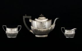 Edwardian Period Bachelors Three Piece Tea Service each piece with a half fluted body,