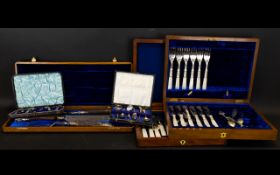 A Collection Of Various Boxed Flatware To include faux horn handle carving set by Mappin & Webb,