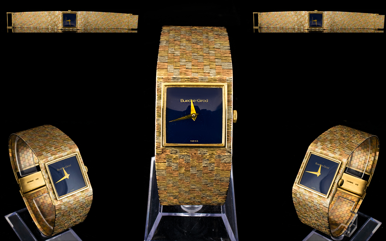 Bueche Girod Gents Impressive 9ct Multi-Gold Colour Bracelet Wrist Watch.