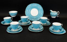 Colclough Bone China Part Tea Service in decorative pale blue and white acorn design.