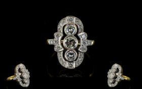 18ct Gold 1920's Diamond Set Cocktail Ring of Stunning Form and Quality.