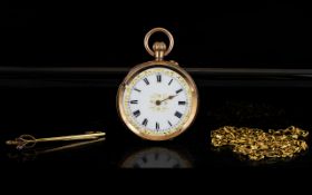 9ct Gold Ladies Fob Watch, White Enamelled Dial With Roman Numerals, A/F Condition.