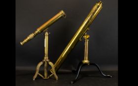 M Aronsberg Liverpool Single draw lacquered brass telescope on tripod stand, length when closed,