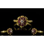 Ladies - Attractive and Pleasing 18ct Gold Diamond and Ruby Cluster Ring,