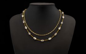 1920s 15ct Gold Pleasing Crystal & Milk Opal Set Necklace. Marked 15ct. 16" - 40 cm long.