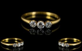 Ladies - Attractive 18ct Gold 3 Stone Diamond Ring. The 3 Diamonds of Good Colour and Clarity.