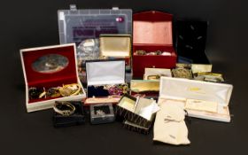 A Box Of Costume Jewellery Comprising Faux Pearl necklaces, earrings, stick pins, beads,