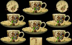 Royal Doulton Wonderful Antique Period Set of Six Cups and Saucers 'Kew' pattern, Reg no 116918,