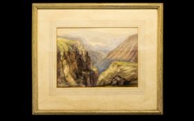 Walter Dyke Carter (1894 - 1966) Original Watercolour On Paper Depicting a mountainous ravine in