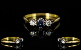 18ct Gold Attractive and Nice Quality Ladies Sapphire and DIamond 3 Stone Ring.