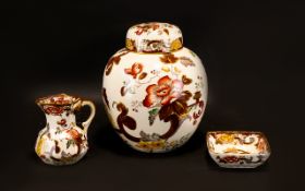 Three Pieces Of Mason's Brown Velvet Porcelain To include ginger jar and cover,