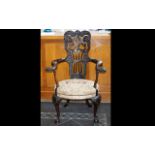 Early 20th Century Hall Chair Comprising ornately moulded fiddle back,