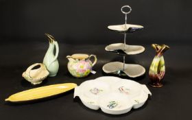 A Mixed Collection Of Early 20th Century Ceramics Seven items in total to include lustre ware cake