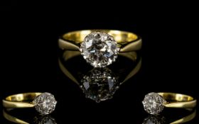 18ct Gold Single Stone Diamond Ring - the faceted round diamond of good sparkle and colour.