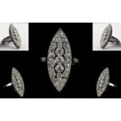 Edwardian Period Attractive 18ct White Gold Marquoise Shaped Diamond Set Ring,