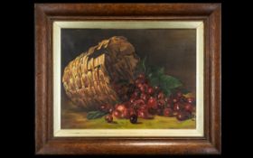 Early 20th Century Still Life Oil On Canvas Signed A. M Gloves , 1914 Depicting a basket overflowing