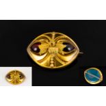 Victorian Etruscan Revival 14ct Gold And Garnet Set Memorial Brooch Lens form brooch with glazed