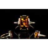 Ladies Art Deco Period Ladies Gold and Platinum Smoky Topaz Set Dress Ring.