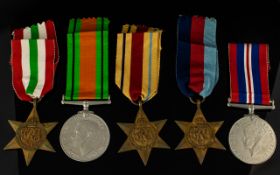 World War II Military Medals (5) Five. No name to medals. 1. The 1942-1943 Africa Star with Bar.