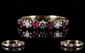 18ct Gold Seven Stone Ruby and Diamond Set Dress Ring, The Diamonds of Excellent Colour / Clarity.