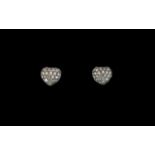 Ladies - Attractive 18ct White Gold Heart Shaped Pair of Diamond Set Earrings, Est Diamond Weight 1.