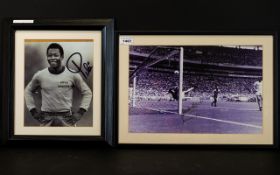 Football Interest, Two Signed Photographic Prints, the first depicting Gordon Banks in goal,