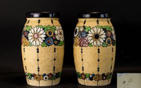 A Pair Of Amphora Czechoslovakian Early 20th Century Art Pottery Vases Two earthenware vases of
