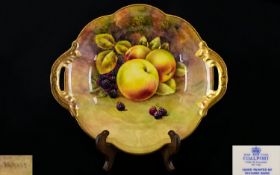 Coalport - Signed and Hand Painted Two Handle Fruits Bowl / Dish. c.1940's. Apples and Berries on